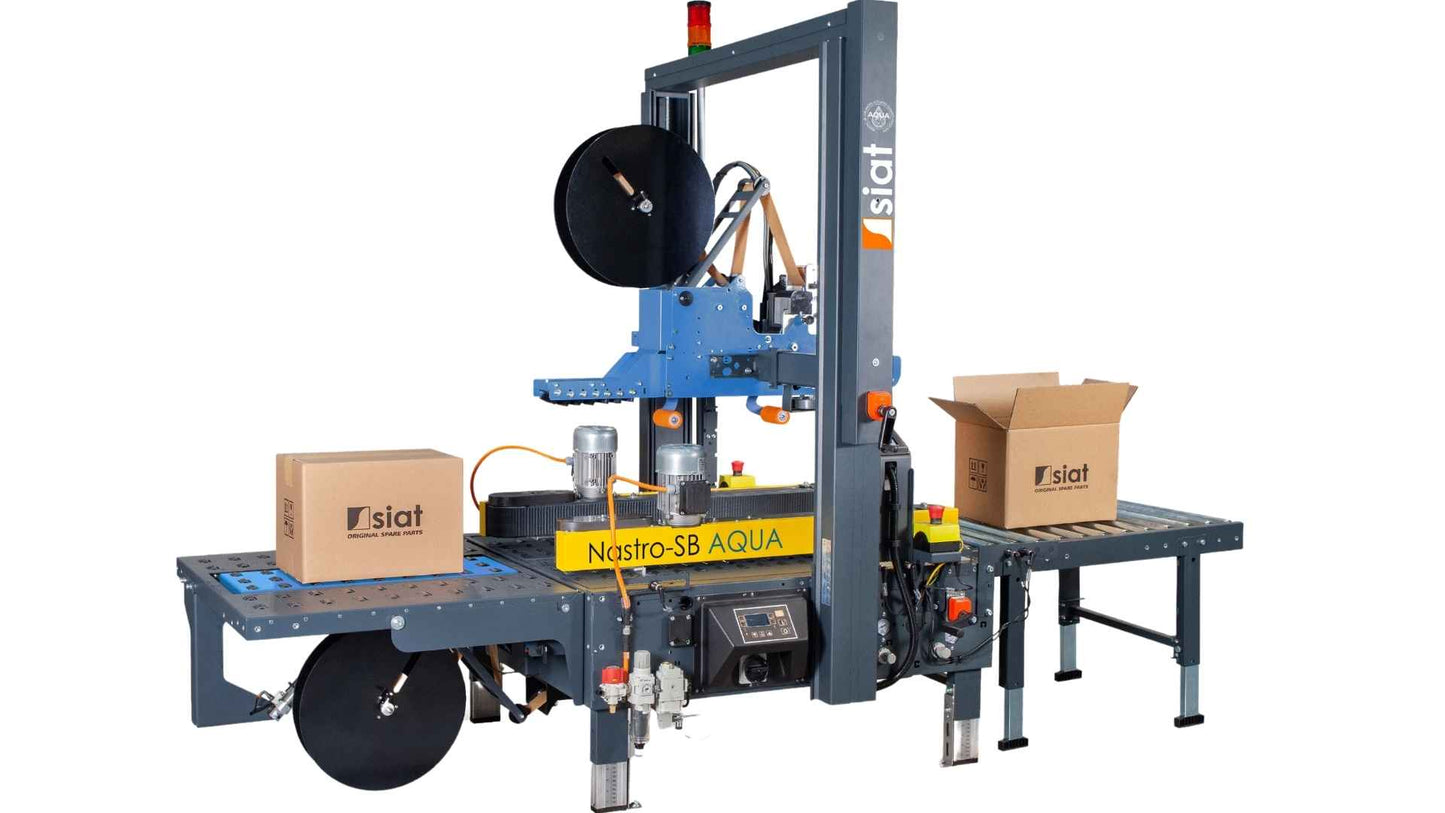 NASTRO-SB™ AQUA High-Performance Semi-Automatic Case Sealing Machines Using Reinforced and Non-Reinforced Water-Activated Tape